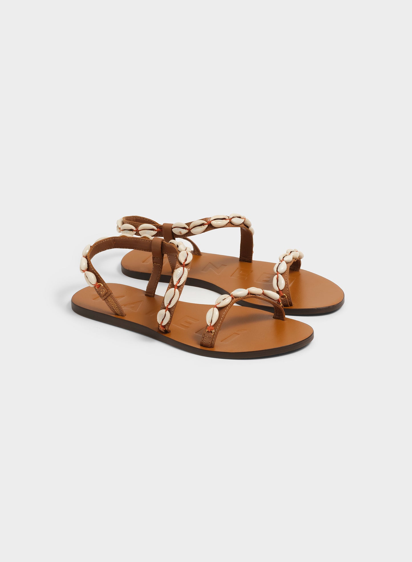 LEATHER TAN WITH SHELL STRAP SANDALS