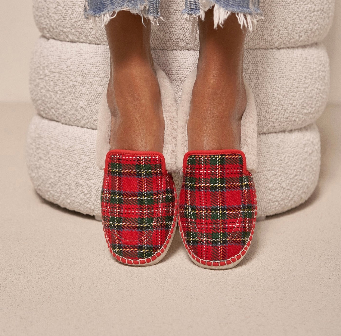 Wool Tartan and Faux Fur Loafers