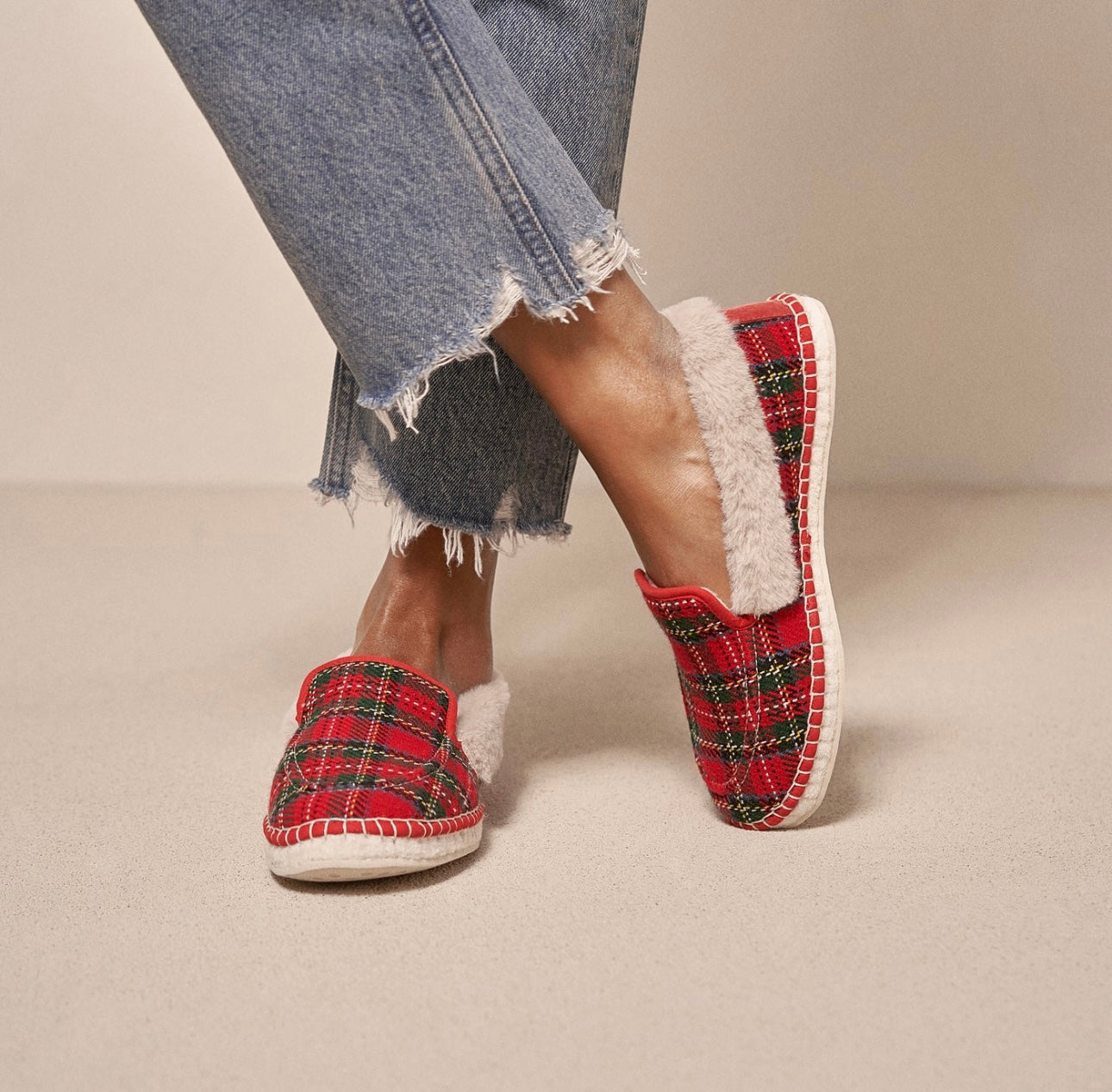 Wool Tartan and Faux Fur Loafers