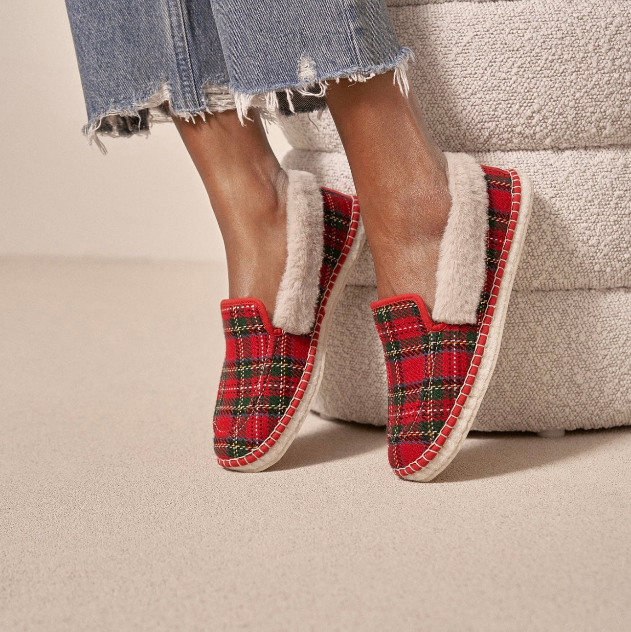 Wool Tartan and Faux Fur Loafers