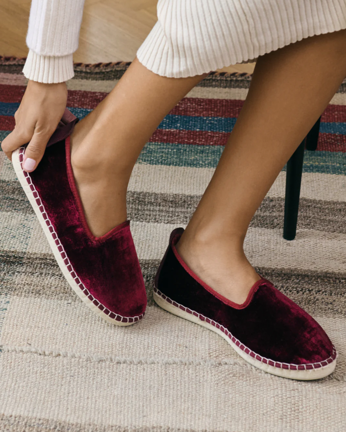 SILK VELVET ESPADRILLES WITH FUR