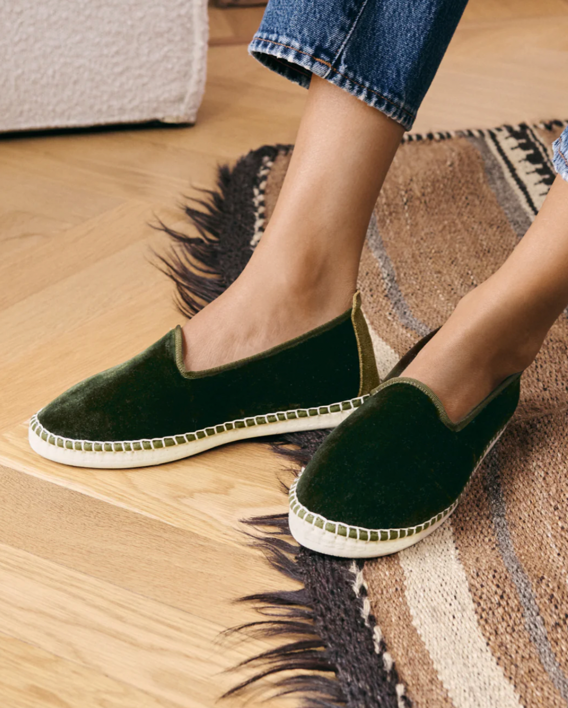 SILK VELVET ESPADRILLES WITH FUR