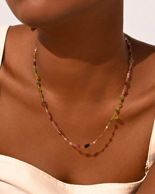 CAROLITA NECKLACE #1 (47cm) - Garnet, Tourmaline, Ruby, Peridot, Rose Quartz, Phrinite, Hessonite & Tsavorite