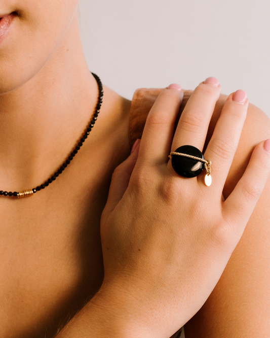 CALATEA RING #1 (30mm) - Black Agate & Yellow Gold